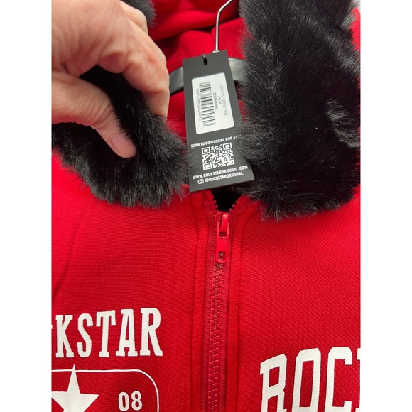 Rockstar Original Red Velour Tracksuit Womens Sz M Hoodie Pants Angel Cherub - Picture 13 of 16